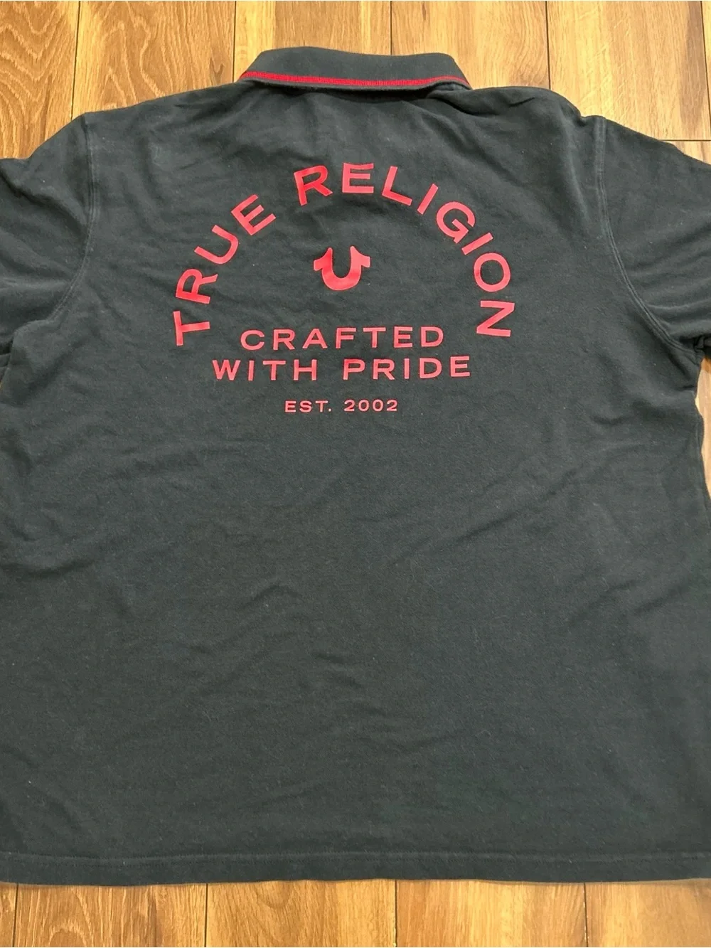 True Religion Polo Shirt Men Black Red Logo Short Sleeve Crafted With Pride/XL